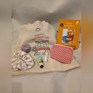 Red Plaid Café Tote Bag with Pink Polka Dot Pouchvabd Goodies
